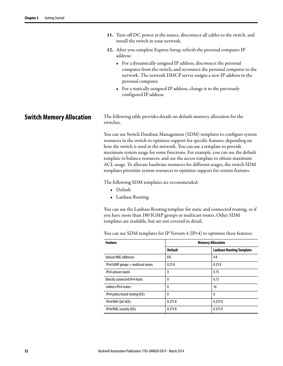 Switch memory allocation | Rockwell Automation 1783-Mxxx Stratix 8000 and 8300 Ethernet Managed Switches User Manual User Manual | Page 52 / 204