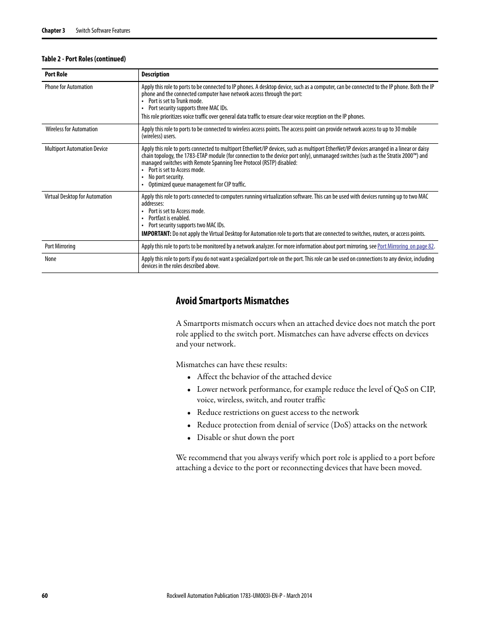 Avoid smartports mismatches | Rockwell Automation 1783-Mxxx Stratix 8000 and 8300 Ethernet Managed Switches User Manual User Manual | Page 60 / 204