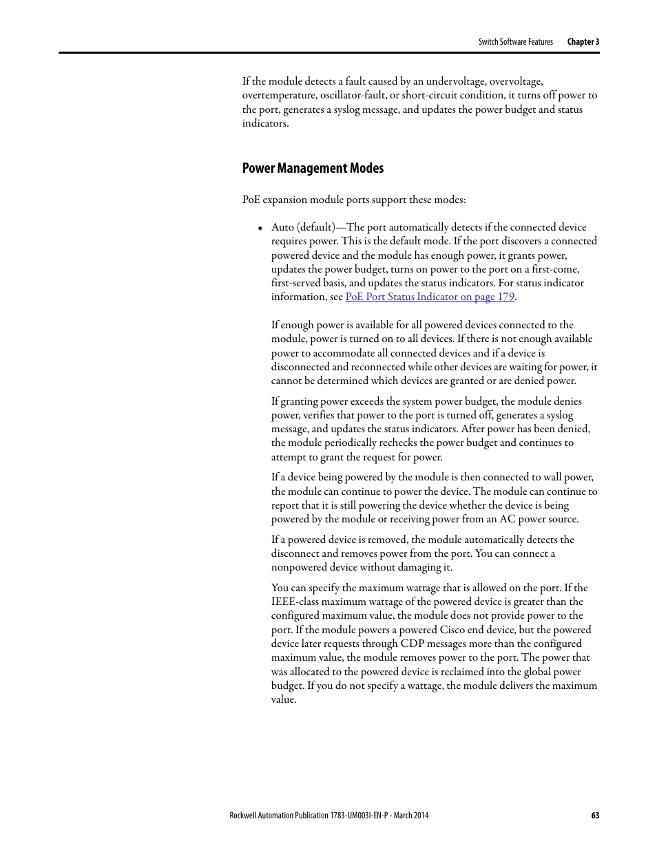 Power management modes | Rockwell Automation 1783-Mxxx Stratix 8000 and 8300 Ethernet Managed Switches User Manual User Manual | Page 63 / 204