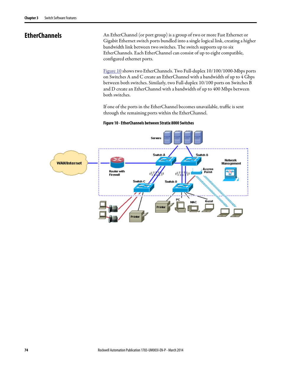 Etherchannels | Rockwell Automation 1783-Mxxx Stratix 8000 and 8300 Ethernet Managed Switches User Manual User Manual | Page 74 / 204