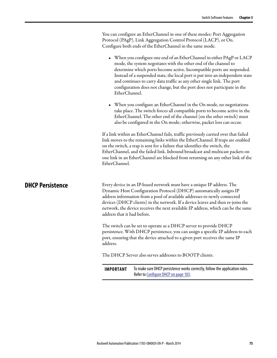 Dhcp persistence | Rockwell Automation 1783-Mxxx Stratix 8000 and 8300 Ethernet Managed Switches User Manual User Manual | Page 75 / 204