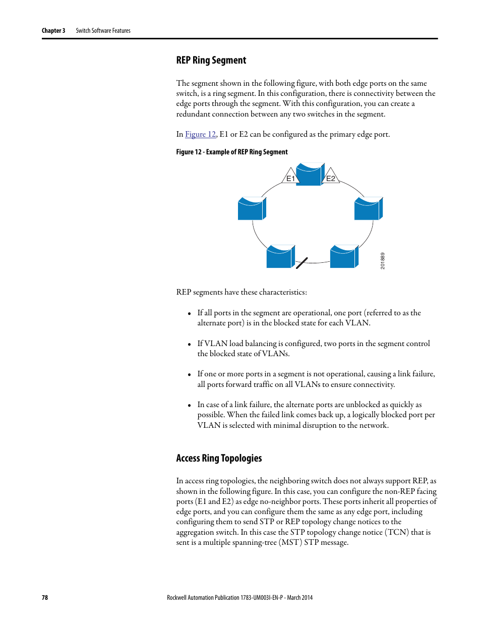 Rep ring segment, Access ring topologies, Rep ring segment access ring topologies | Rockwell Automation 1783-Mxxx Stratix 8000 and 8300 Ethernet Managed Switches User Manual User Manual | Page 78 / 204
