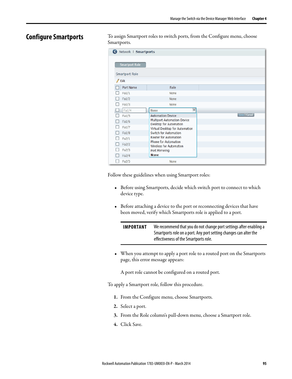 Configure smartports | Rockwell Automation 1783-Mxxx Stratix 8000 and 8300 Ethernet Managed Switches User Manual User Manual | Page 95 / 204