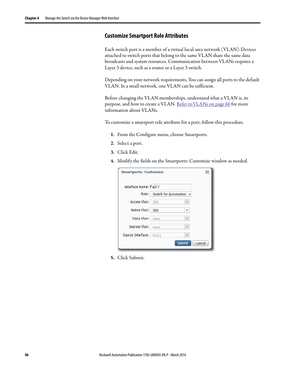 Customize smartport role attributes | Rockwell Automation 1783-Mxxx Stratix 8000 and 8300 Ethernet Managed Switches User Manual User Manual | Page 96 / 204