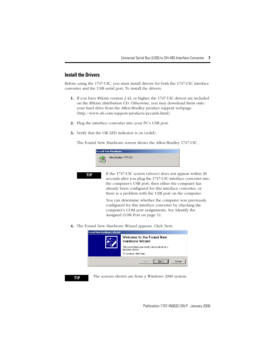 Install the drivers | Rockwell Automation 1747-UIC Universal Serial Bus to DH-485 Interface Converter User Manual | Page 7 / 16