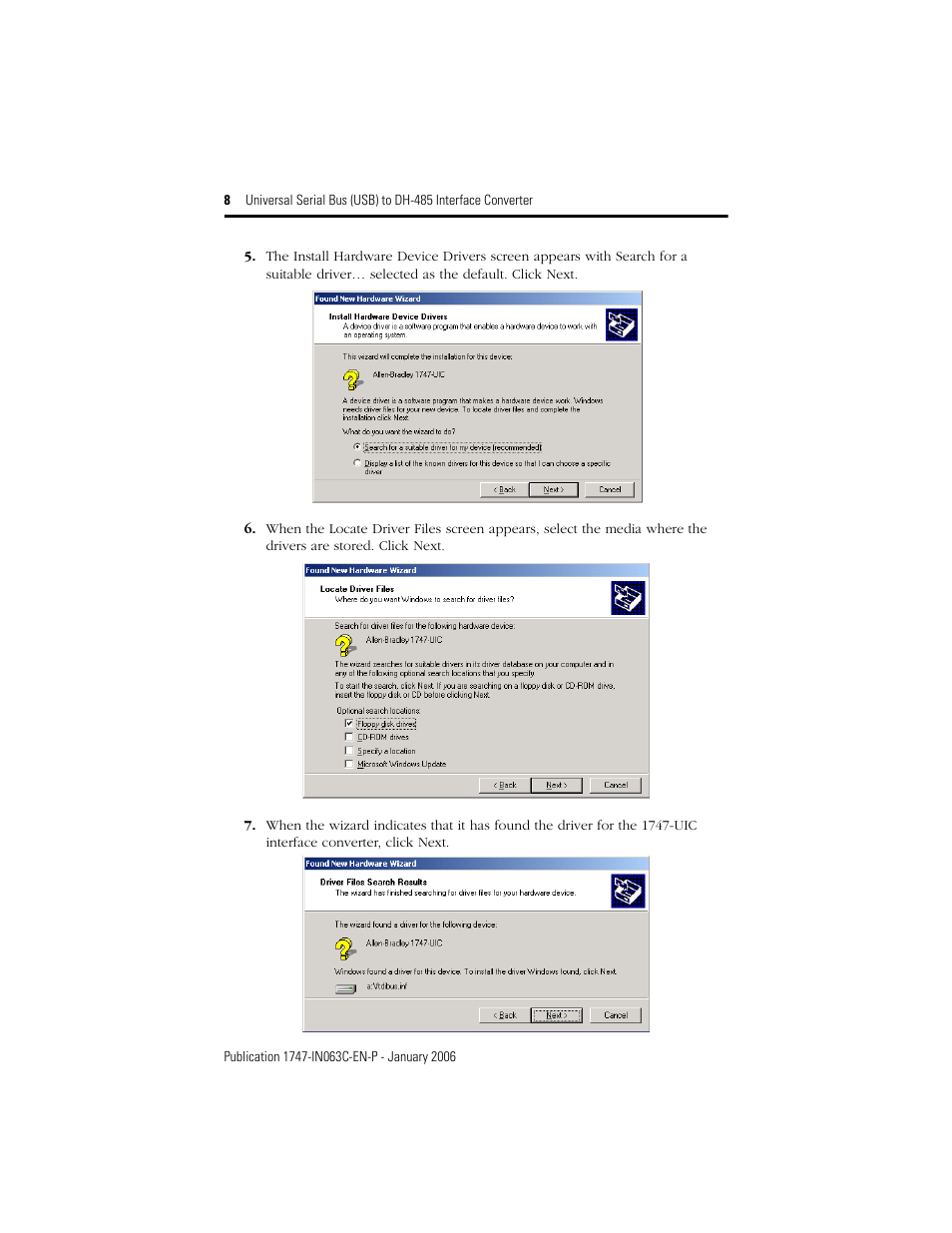 Rockwell Automation 1747-UIC Universal Serial Bus to DH-485 Interface Converter User Manual | Page 8 / 16