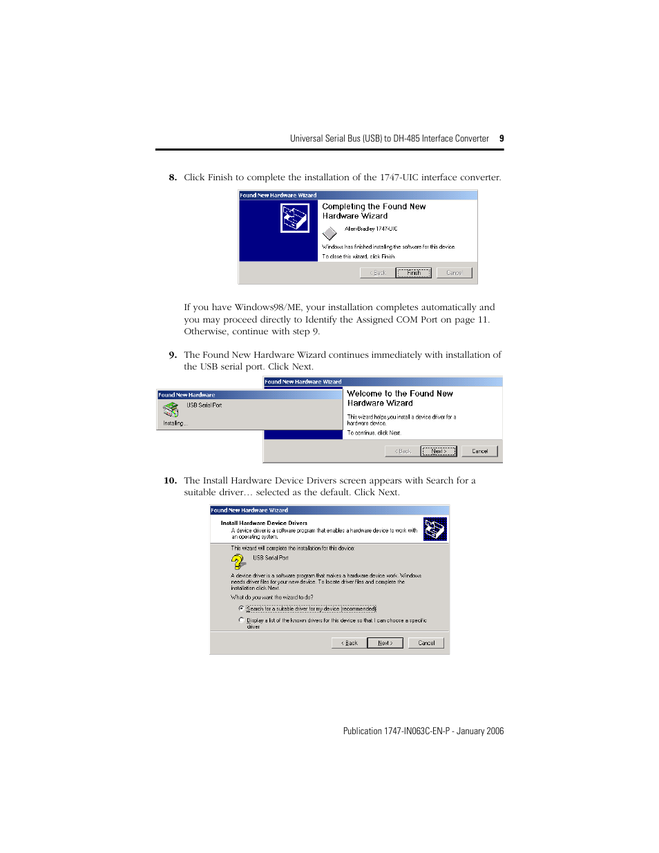 Rockwell Automation 1747-UIC Universal Serial Bus to DH-485 Interface Converter User Manual | Page 9 / 16