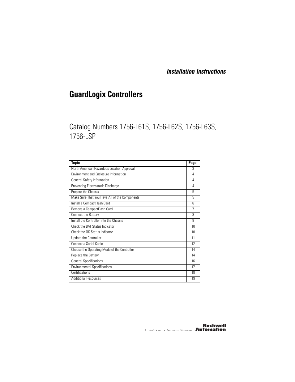 Rockwell Automation 1756-LSP GuardLogix Controller User Manual | 20 pages