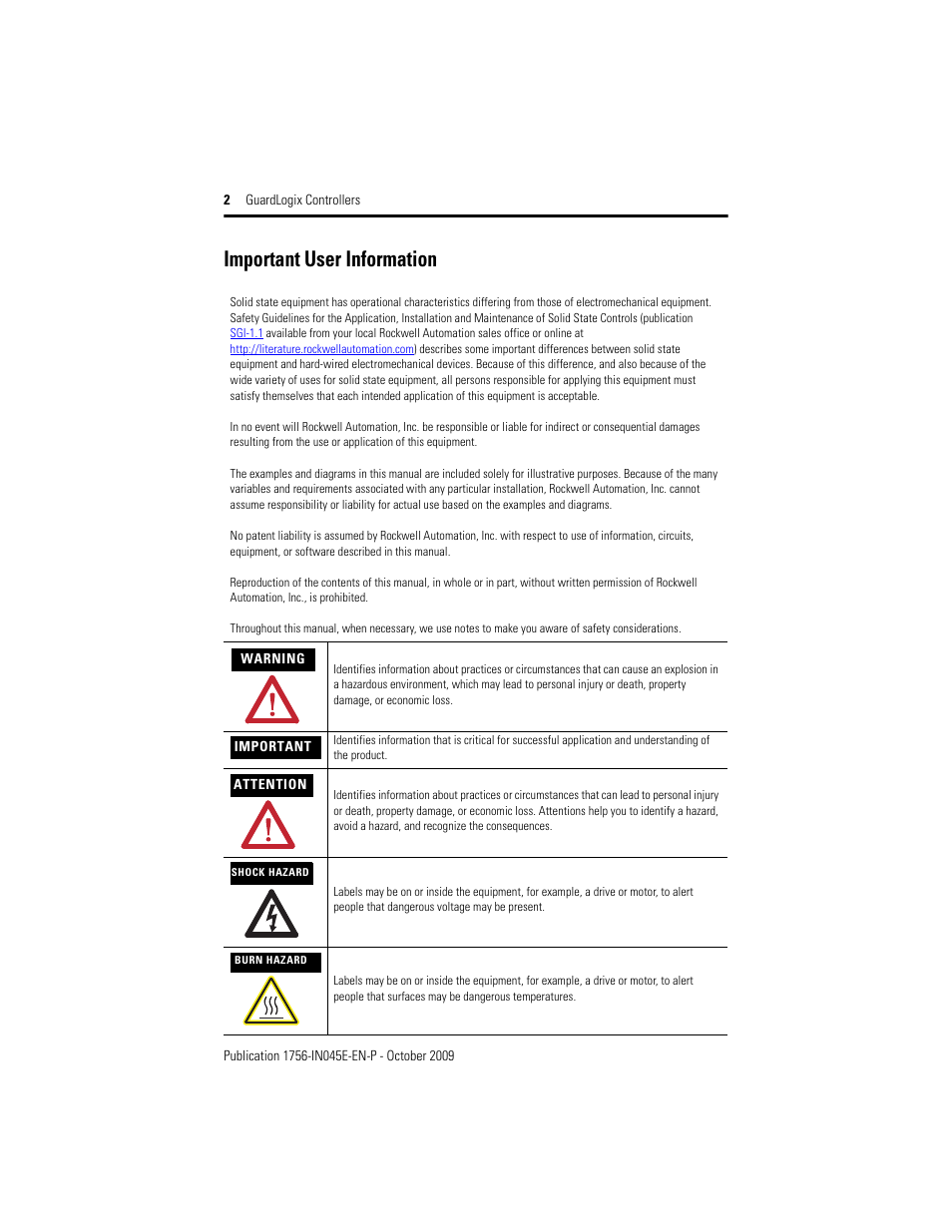 Important user information | Rockwell Automation 1756-LSP GuardLogix Controller User Manual | Page 2 / 20