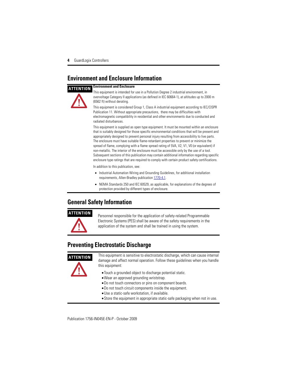 Environment and enclosure information, Preventing electrostatic discharge | Rockwell Automation 1756-LSP GuardLogix Controller User Manual | Page 4 / 20