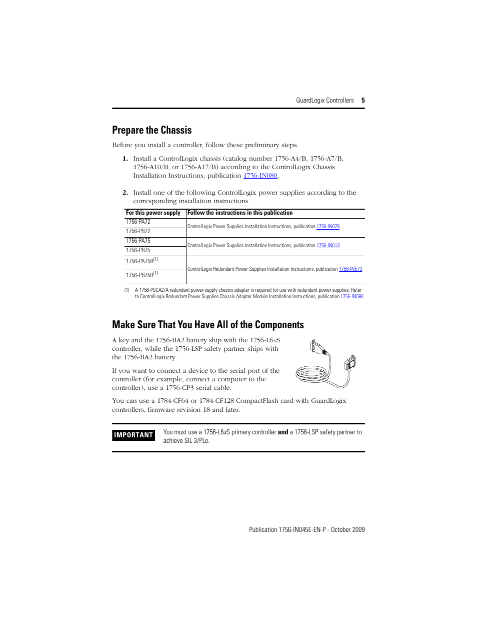 Prepare the chassis, Make sure that you have all of the components | Rockwell Automation 1756-LSP GuardLogix Controller User Manual | Page 5 / 20