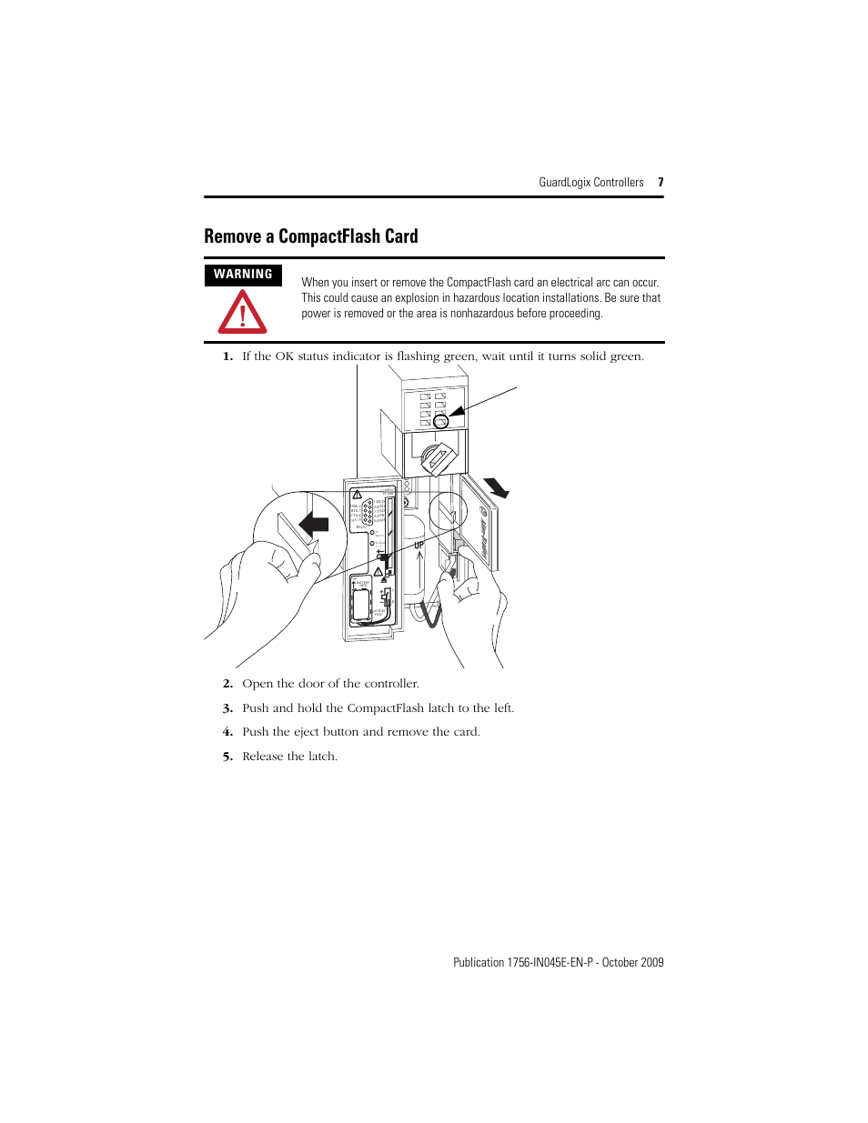 Remove a compactflash card | Rockwell Automation 1756-LSP GuardLogix Controller User Manual | Page 7 / 20