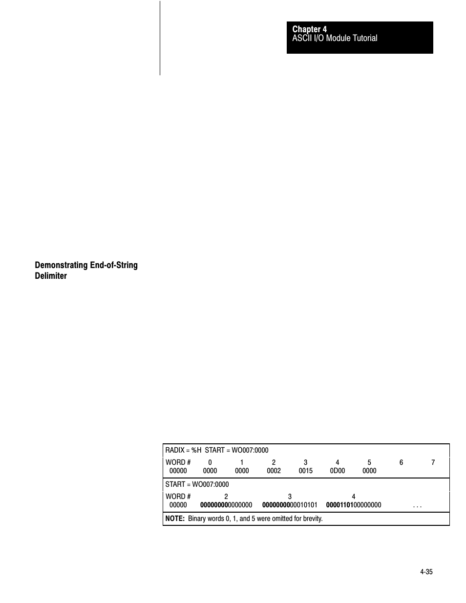 Demonstrating end of string, 4ć35 | Rockwell Automation 1771-DA,D17716.5.13 U MNL 1771-DA ASCII I/O MODULE User Manual | Page 109 / 262