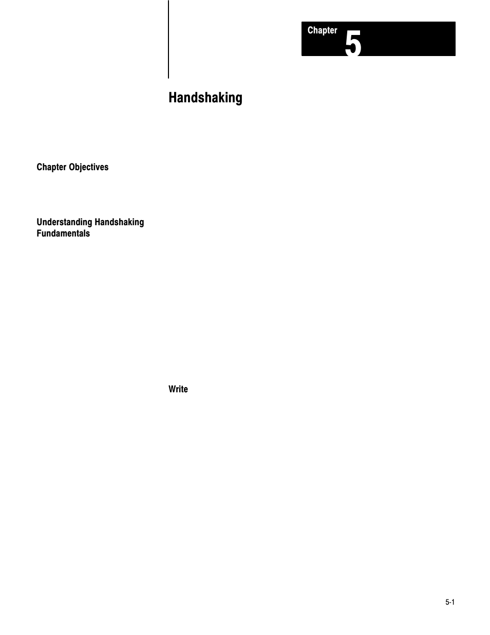 5 - handshaking, Chapter objectives, Understanding handshaking | Handshaking | Rockwell Automation 1771-DA,D17716.5.13 U MNL 1771-DA ASCII I/O MODULE User Manual | Page 130 / 262