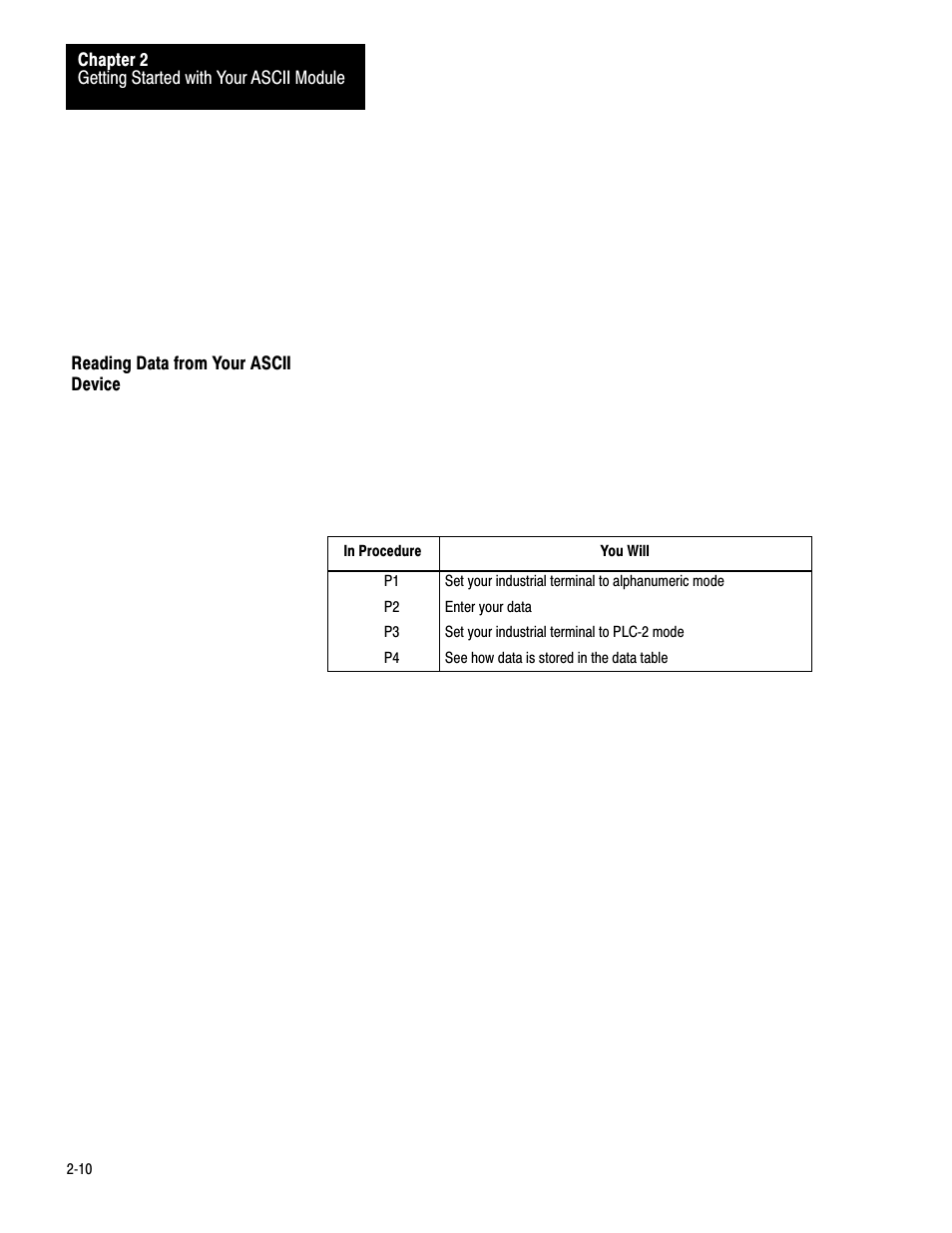 Reading data from your ascii, 2ć10 | Rockwell Automation 1771-DA,D17716.5.13 U MNL 1771-DA ASCII I/O MODULE User Manual | Page 17 / 262