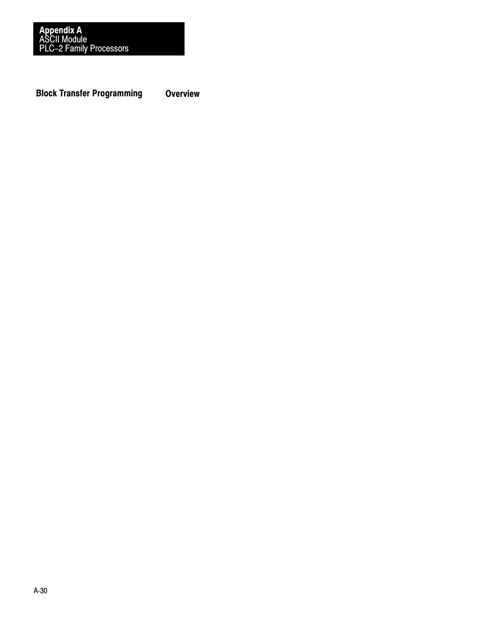 Block transfer programming, Ać30 | Rockwell Automation 1771-DA,D17716.5.13 U MNL 1771-DA ASCII I/O MODULE User Manual | Page 198 / 262