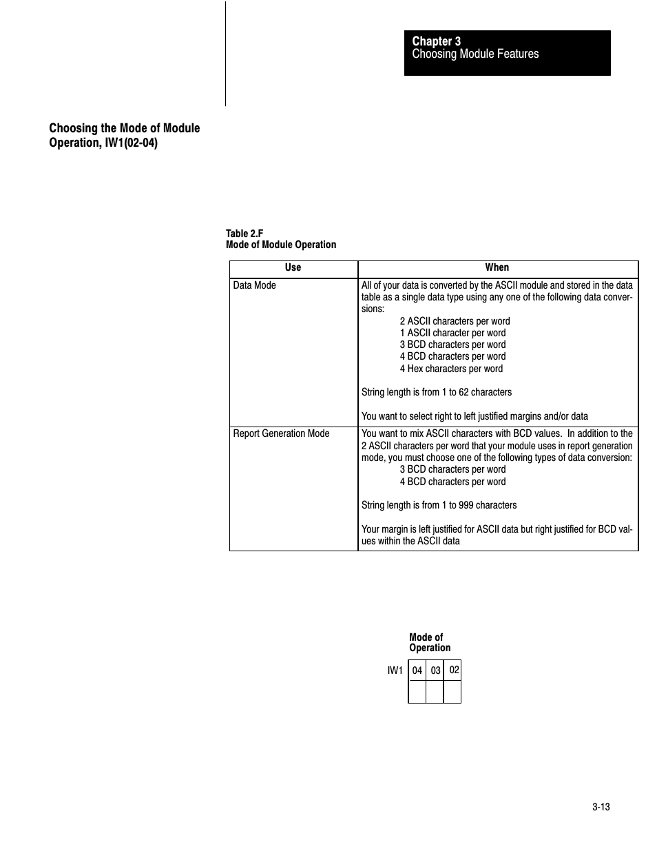 Choosing the mode of module operation, 3ć13 | Rockwell Automation 1771-DA,D17716.5.13 U MNL 1771-DA ASCII I/O MODULE User Manual | Page 55 / 262