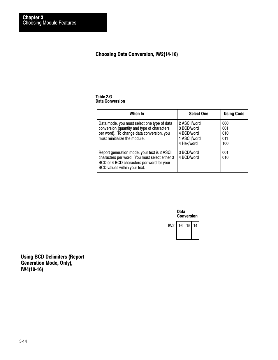 Using bcd delimiters, 3ć14 | Rockwell Automation 1771-DA,D17716.5.13 U MNL 1771-DA ASCII I/O MODULE User Manual | Page 56 / 262