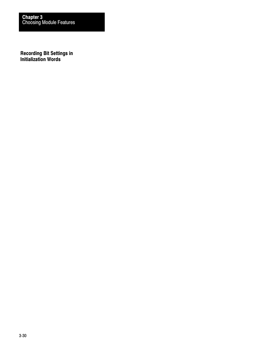 Recording bit settings in initialization words, 3ć30 | Rockwell Automation 1771-DA,D17716.5.13 U MNL 1771-DA ASCII I/O MODULE User Manual | Page 72 / 262