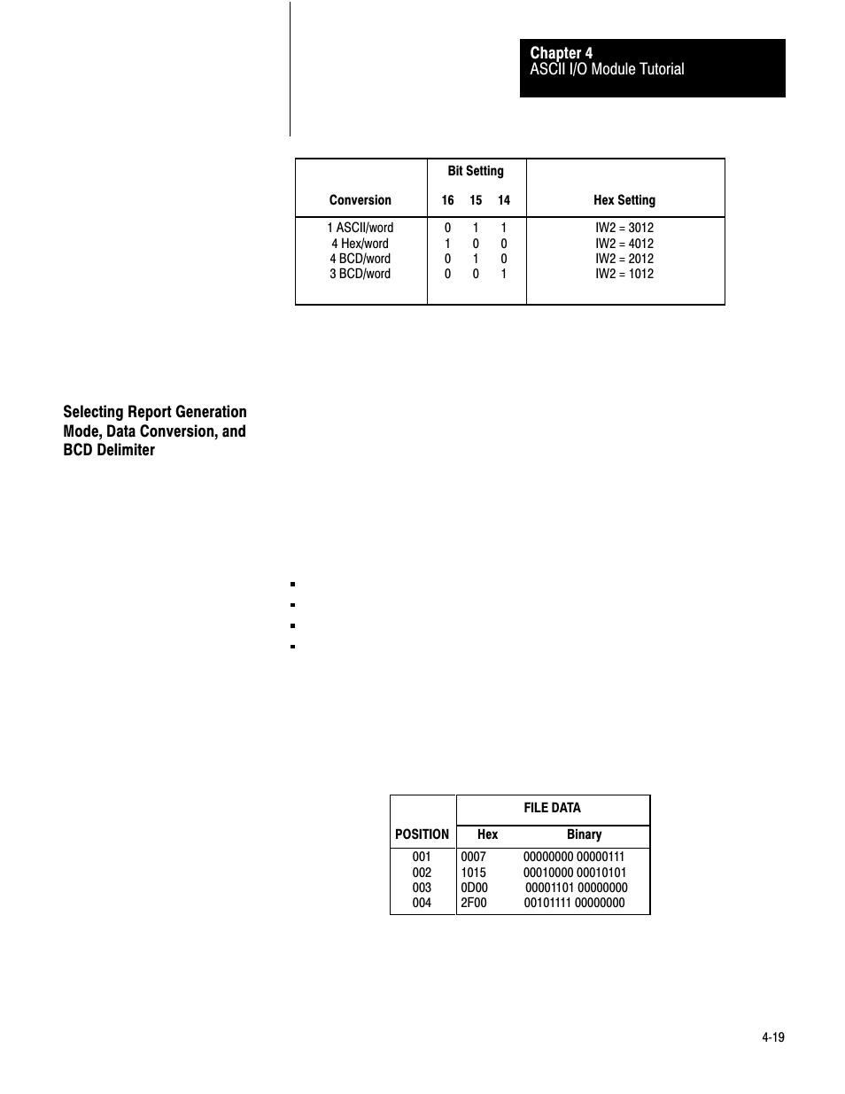 Selecting report generation, 4ć19 | Rockwell Automation 1771-DA,D17716.5.13 U MNL 1771-DA ASCII I/O MODULE User Manual | Page 93 / 262