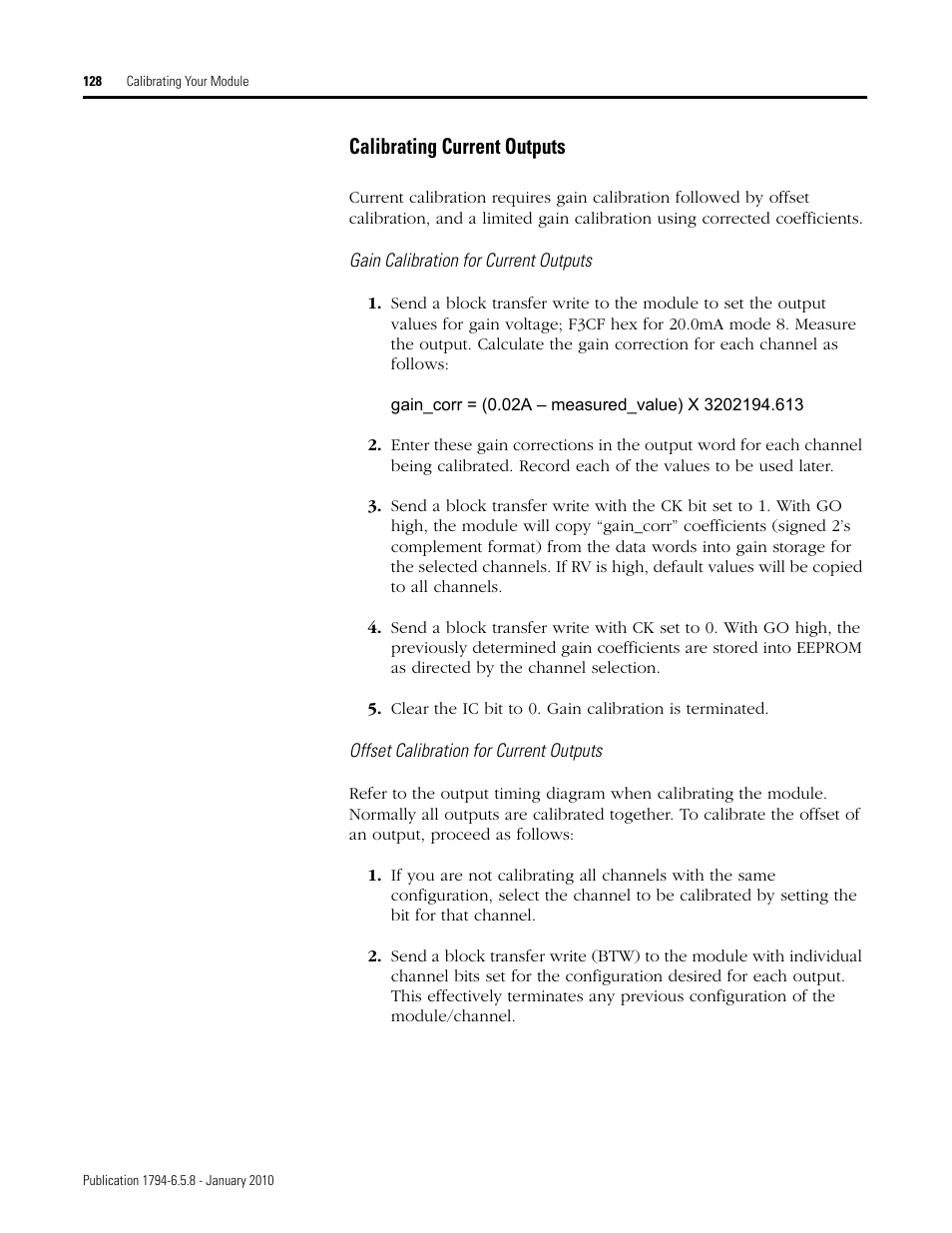 Calibrating current outputs | Rockwell Automation 1794-IF4I, -OF4I, IF2XOF2I, -IF4IXT, -IF4ICFXT, -OF4IXT, IF2XOF2IXT FLEX I/O Isolated Analog Modules User Manual | Page 130 / 147