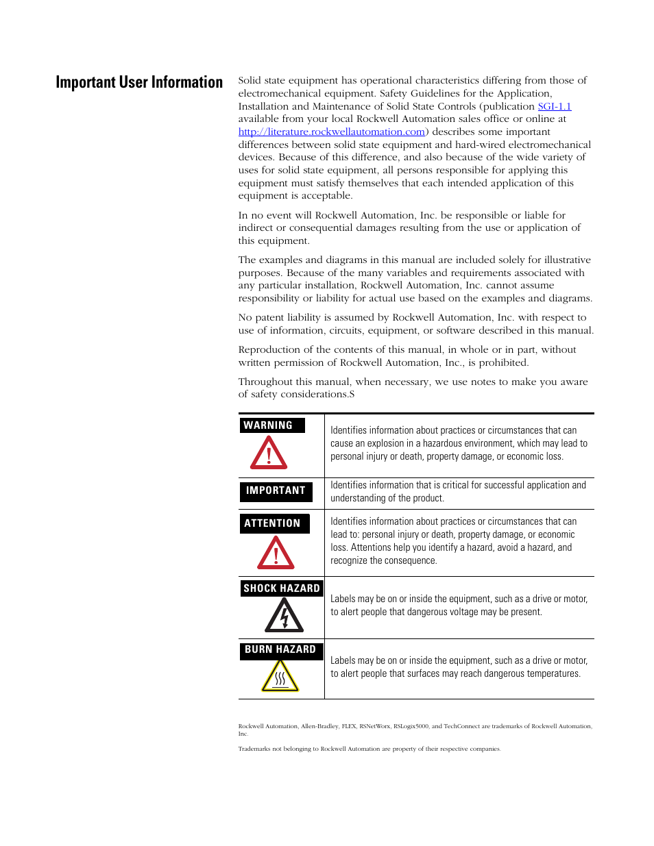 Important user information | Rockwell Automation 1794-IF4I, -OF4I, IF2XOF2I, -IF4IXT, -IF4ICFXT, -OF4IXT, IF2XOF2IXT FLEX I/O Isolated Analog Modules User Manual | Page 2 / 147