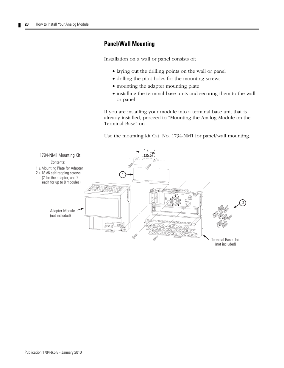 Panel/wall mounting | Rockwell Automation 1794-IF4I, -OF4I, IF2XOF2I, -IF4IXT, -IF4ICFXT, -OF4IXT, IF2XOF2IXT FLEX I/O Isolated Analog Modules User Manual | Page 20 / 147