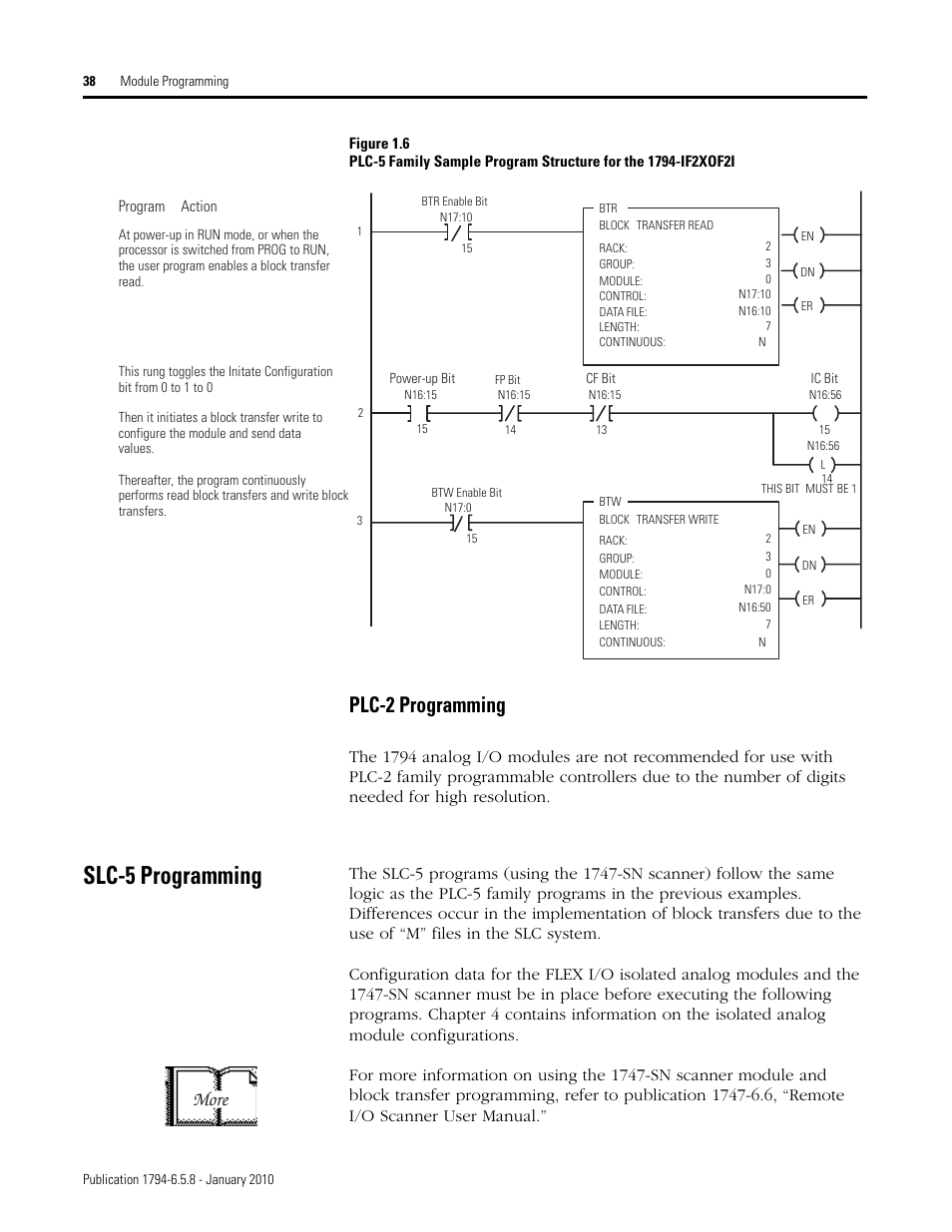 Slc-5 programming, Plc-2 programming, More | Rockwell Automation 1794-IF4I, -OF4I, IF2XOF2I, -IF4IXT, -IF4ICFXT, -OF4IXT, IF2XOF2IXT FLEX I/O Isolated Analog Modules User Manual | Page 38 / 147