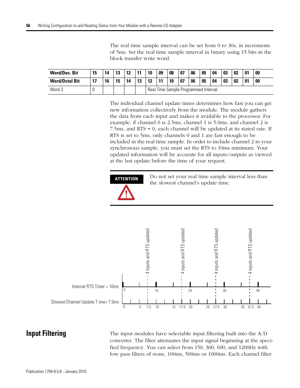 Input filtering | Rockwell Automation 1794-IF4I, -OF4I, IF2XOF2I, -IF4IXT, -IF4ICFXT, -OF4IXT, IF2XOF2IXT FLEX I/O Isolated Analog Modules User Manual | Page 56 / 147