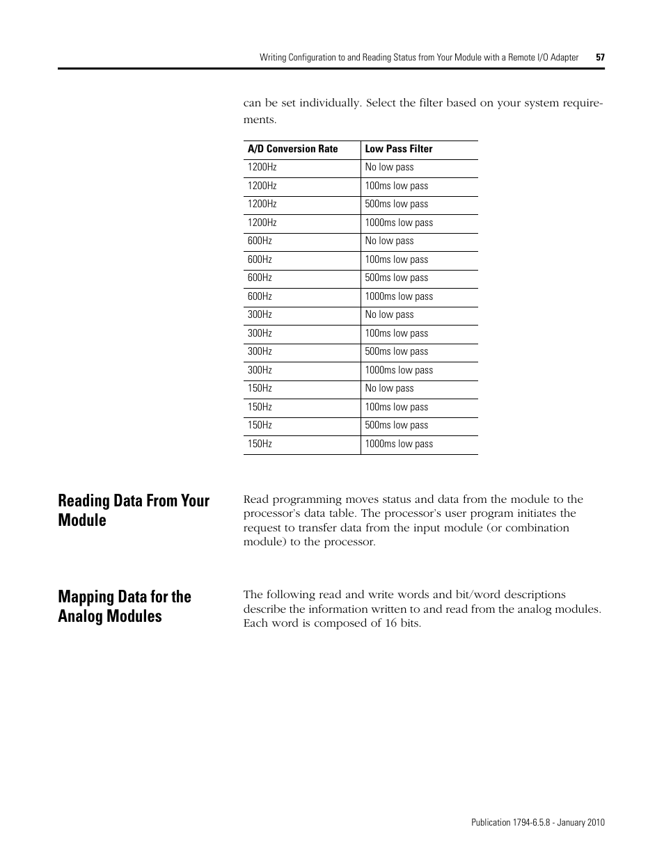 Reading data from your module, Mapping data for the analog modules | Rockwell Automation 1794-IF4I, -OF4I, IF2XOF2I, -IF4IXT, -IF4ICFXT, -OF4IXT, IF2XOF2IXT FLEX I/O Isolated Analog Modules User Manual | Page 57 / 147