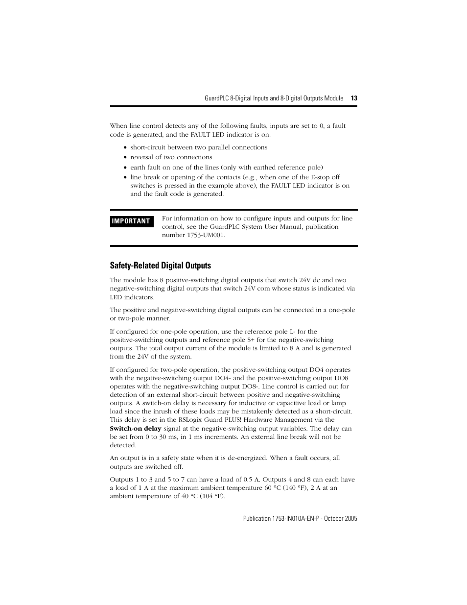 Safety-related digital outputs | Rockwell Automation 1753-IB8XOB8 GuardPLC 8-Digital Inputs and 8-Digital Outputs Module Installation Instructions User Manual | Page 13 / 20