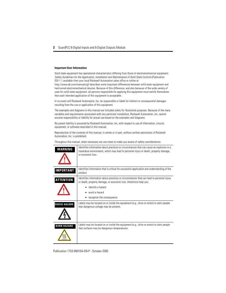 Rockwell Automation 1753-IB8XOB8 GuardPLC 8-Digital Inputs and 8-Digital Outputs Module Installation Instructions User Manual | Page 2 / 20