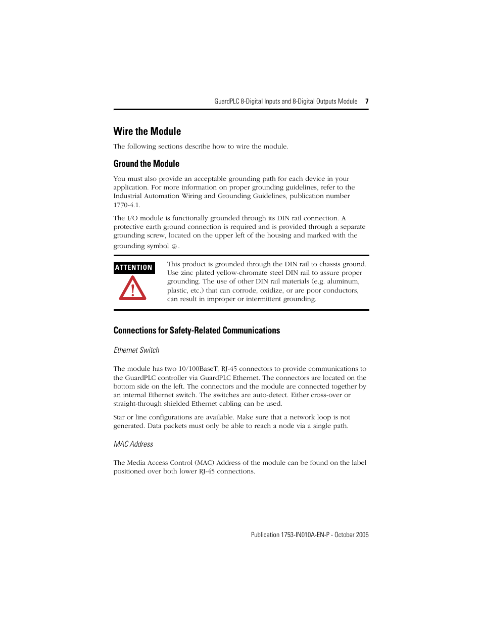 Wire the module | Rockwell Automation 1753-IB8XOB8 GuardPLC 8-Digital Inputs and 8-Digital Outputs Module Installation Instructions User Manual | Page 7 / 20