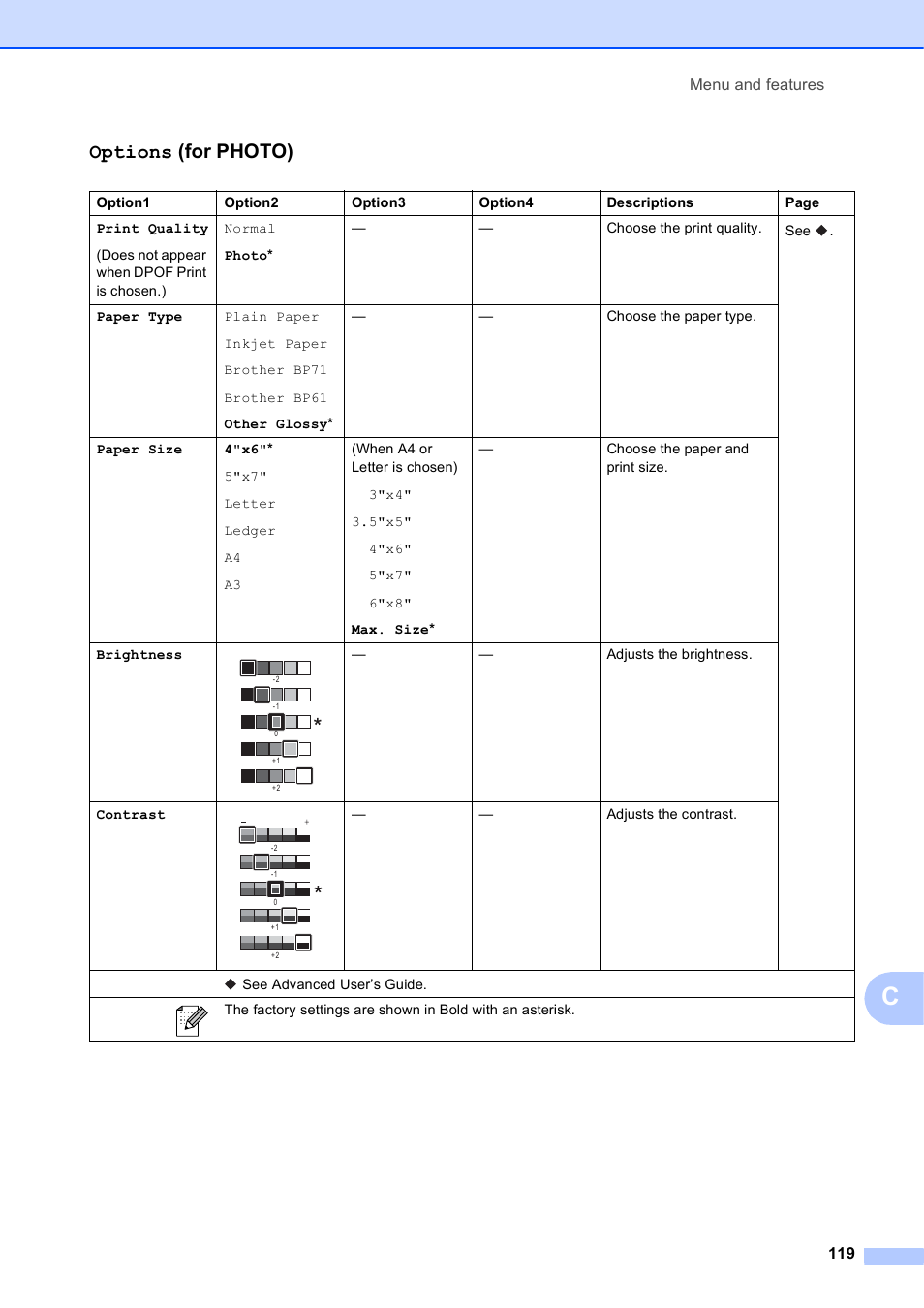 Options (for photo) | Brother Printer MFC-J5910DW User Manual | Page 133 / 155