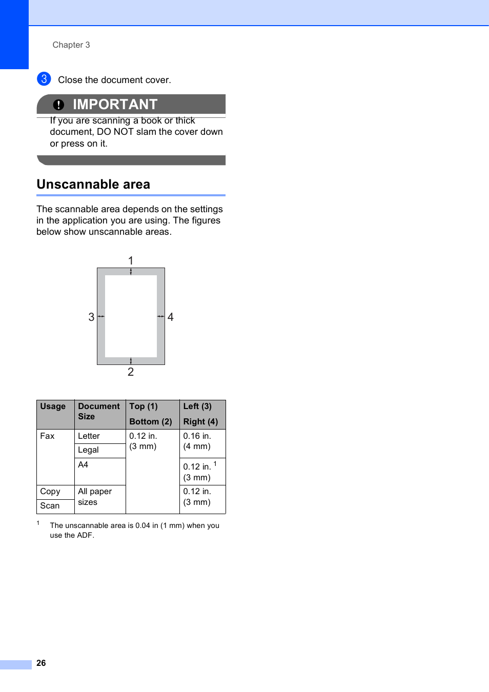 Unscannable area, Important | Brother Printer MFC-J5910DW User Manual | Page 40 / 155