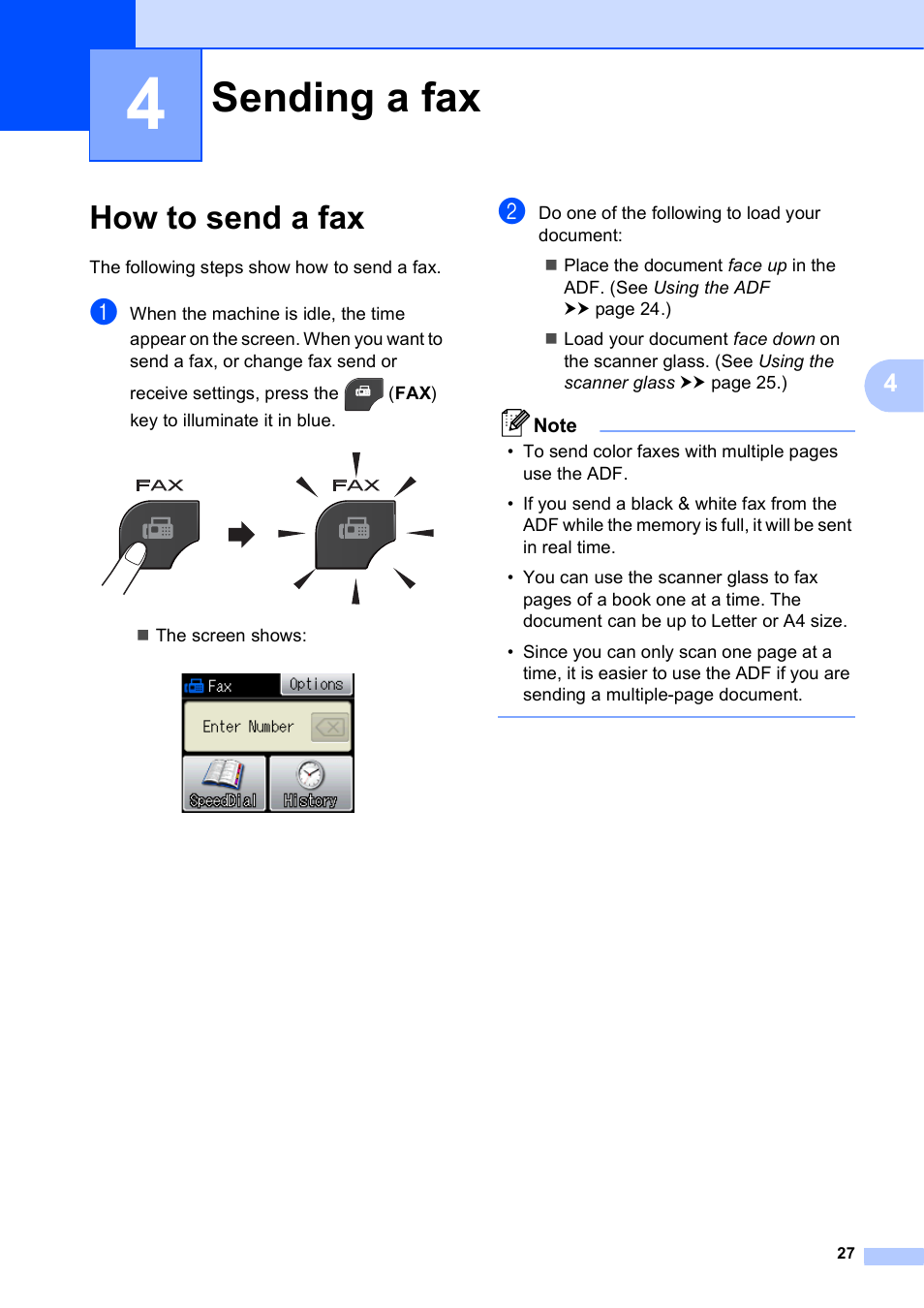 4 sending a fax, How to send a fax, Sending a fax | Brother Printer MFC-J5910DW User Manual | Page 41 / 155