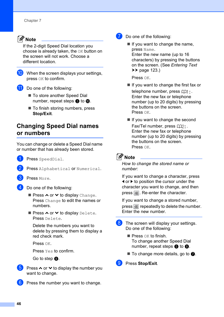 Changing speed dial names or numbers | Brother Printer MFC-J5910DW User Manual | Page 60 / 155