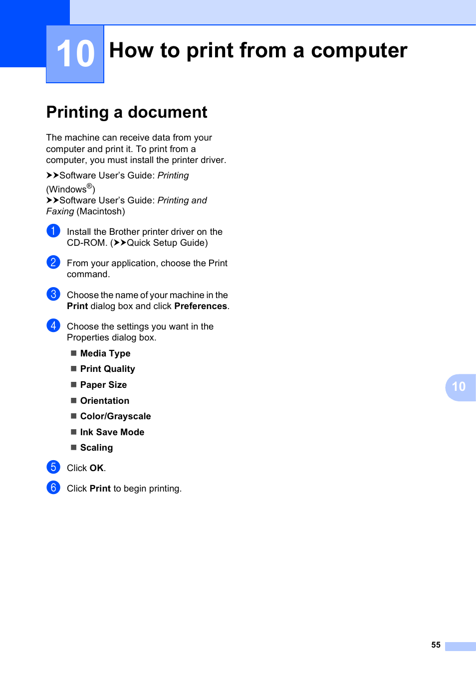 10 how to print from a computer, Printing a document, How to print from a computer | Brother Printer MFC-J5910DW User Manual | Page 69 / 155