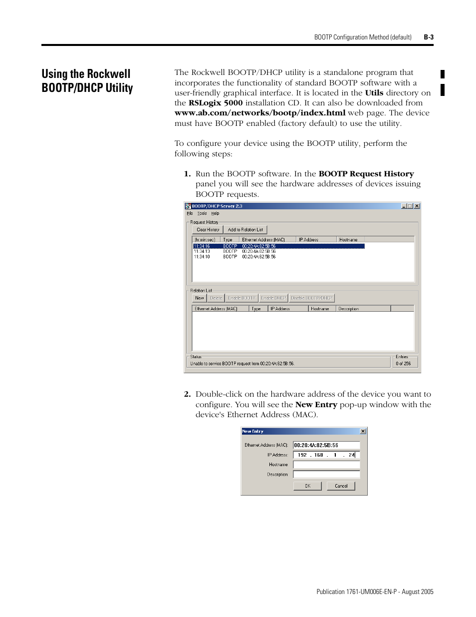 Using the rockwell bootp/dhcp utility | Rockwell Automation 1761-NET-ENIW MicroLogix Ethernet Interface (ENI) User Manual User Manual | Page 131 / 144