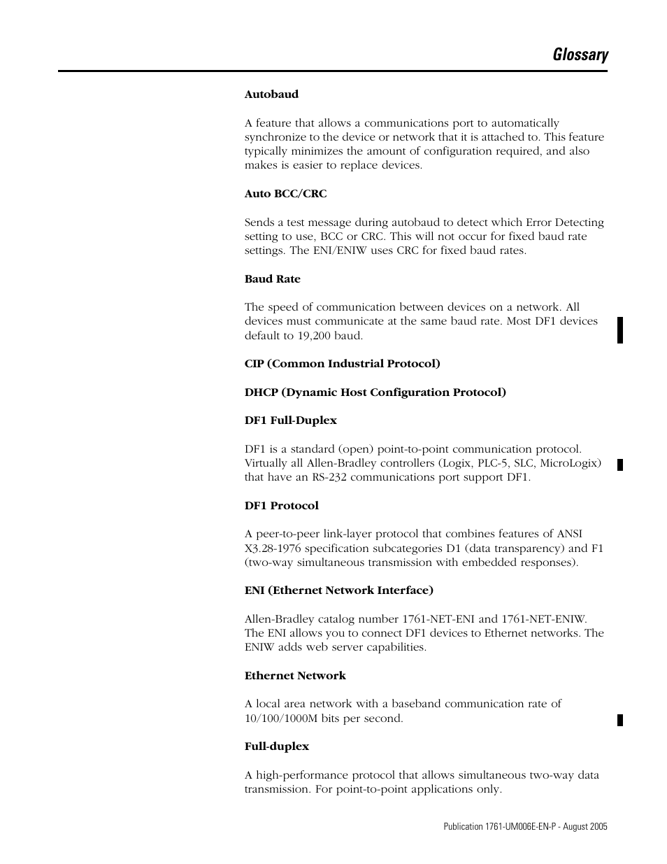 Glossary | Rockwell Automation 1761-NET-ENIW MicroLogix Ethernet Interface (ENI) User Manual User Manual | Page 135 / 144