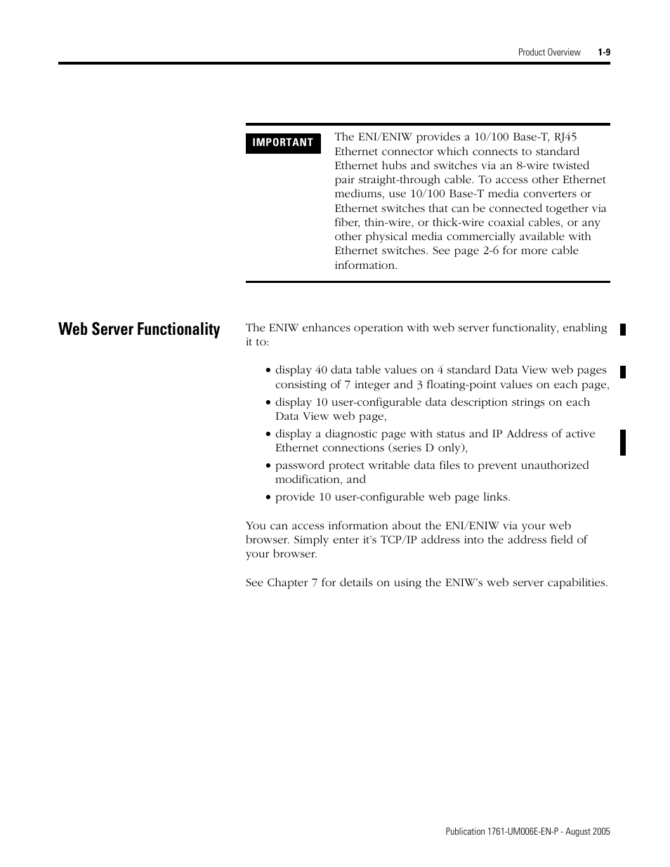 Web server functionality, Web server functionality -9 | Rockwell Automation 1761-NET-ENIW MicroLogix Ethernet Interface (ENI) User Manual User Manual | Page 21 / 144