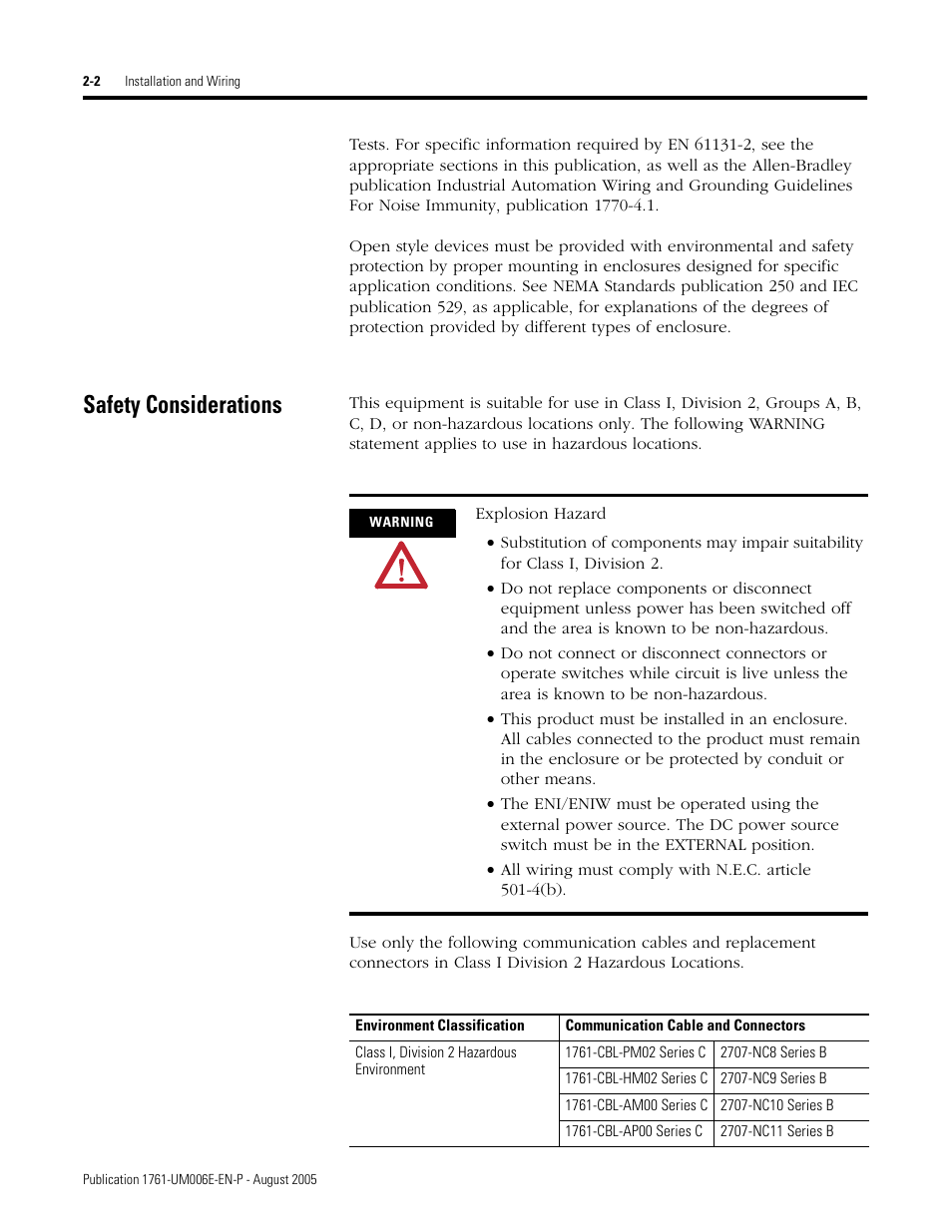 Safety considerations, Safety considerations -2 | Rockwell Automation 1761-NET-ENIW MicroLogix Ethernet Interface (ENI) User Manual User Manual | Page 24 / 144