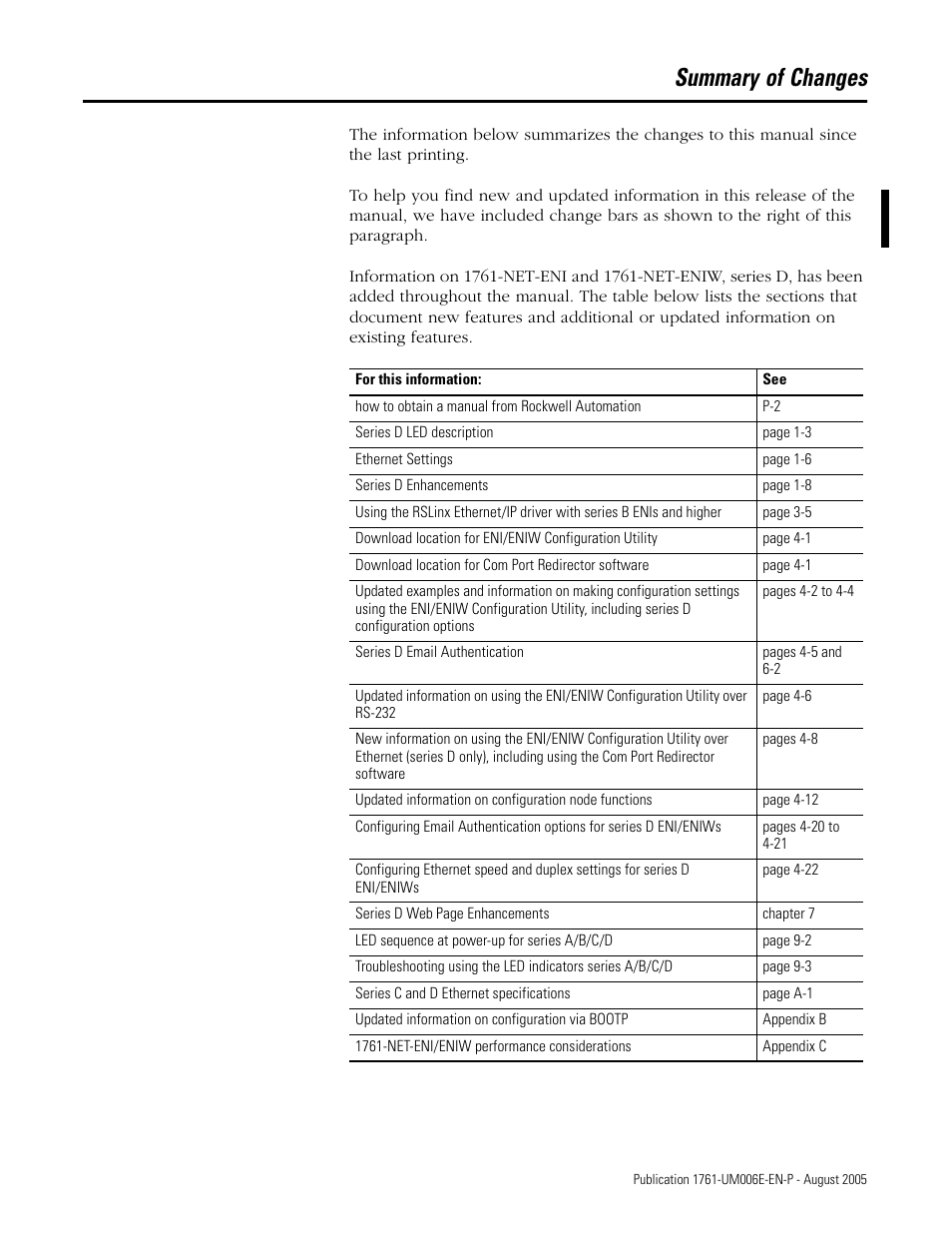 Summary of changes | Rockwell Automation 1761-NET-ENIW MicroLogix Ethernet Interface (ENI) User Manual User Manual | Page 3 / 144