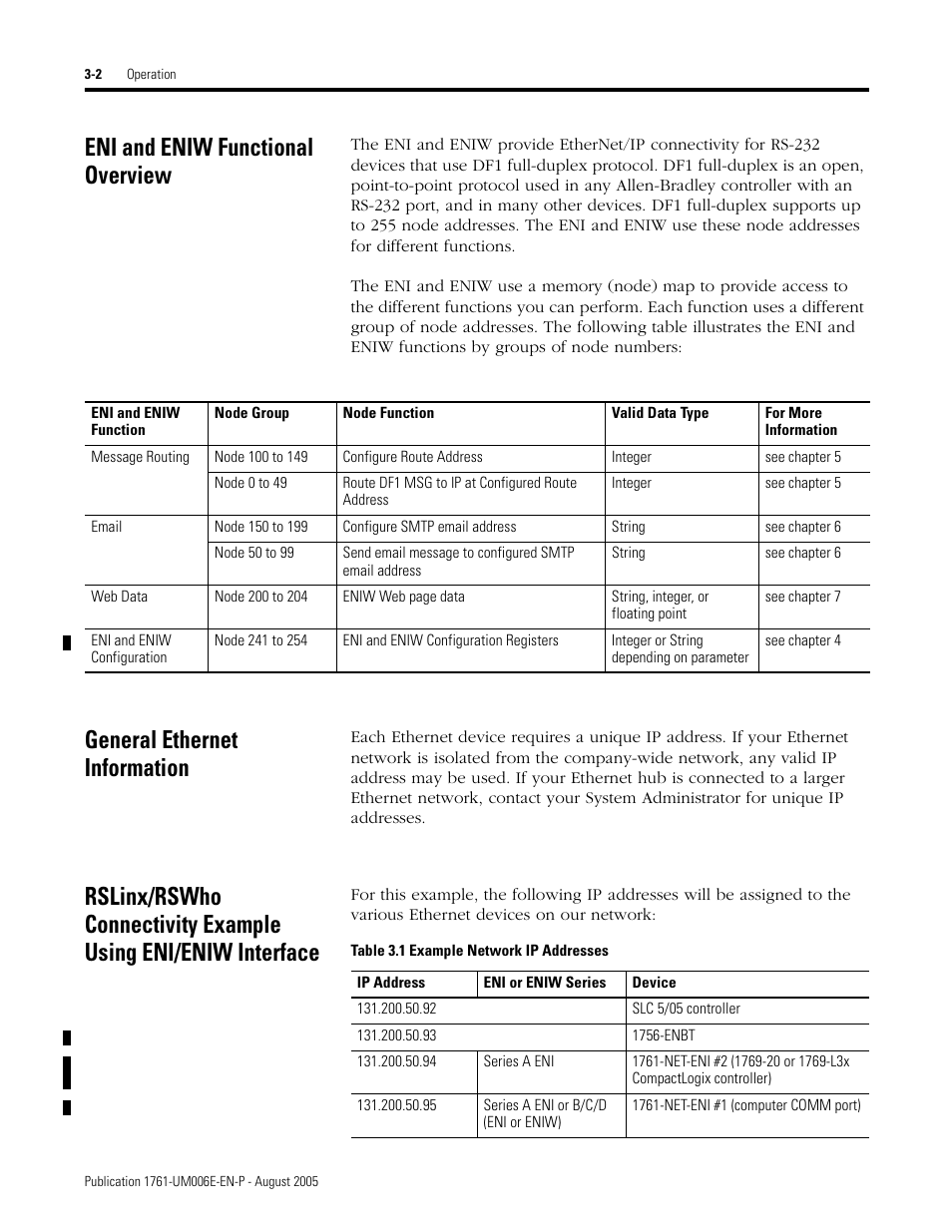 Eni and eniw functional overview, General ethernet information | Rockwell Automation 1761-NET-ENIW MicroLogix Ethernet Interface (ENI) User Manual User Manual | Page 32 / 144