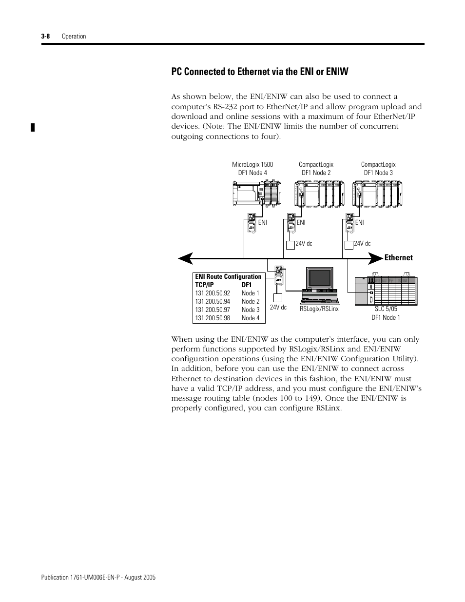 Pc connected to ethernet via the eni or eniw -8, Pc connected to ethernet via the eni or eniw | Rockwell Automation 1761-NET-ENIW MicroLogix Ethernet Interface (ENI) User Manual User Manual | Page 38 / 144