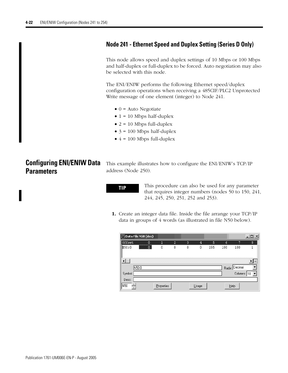 Configuring eni/eniw data parameters, Configuring eni/eniw data parameters -22 | Rockwell Automation 1761-NET-ENIW MicroLogix Ethernet Interface (ENI) User Manual User Manual | Page 62 / 144