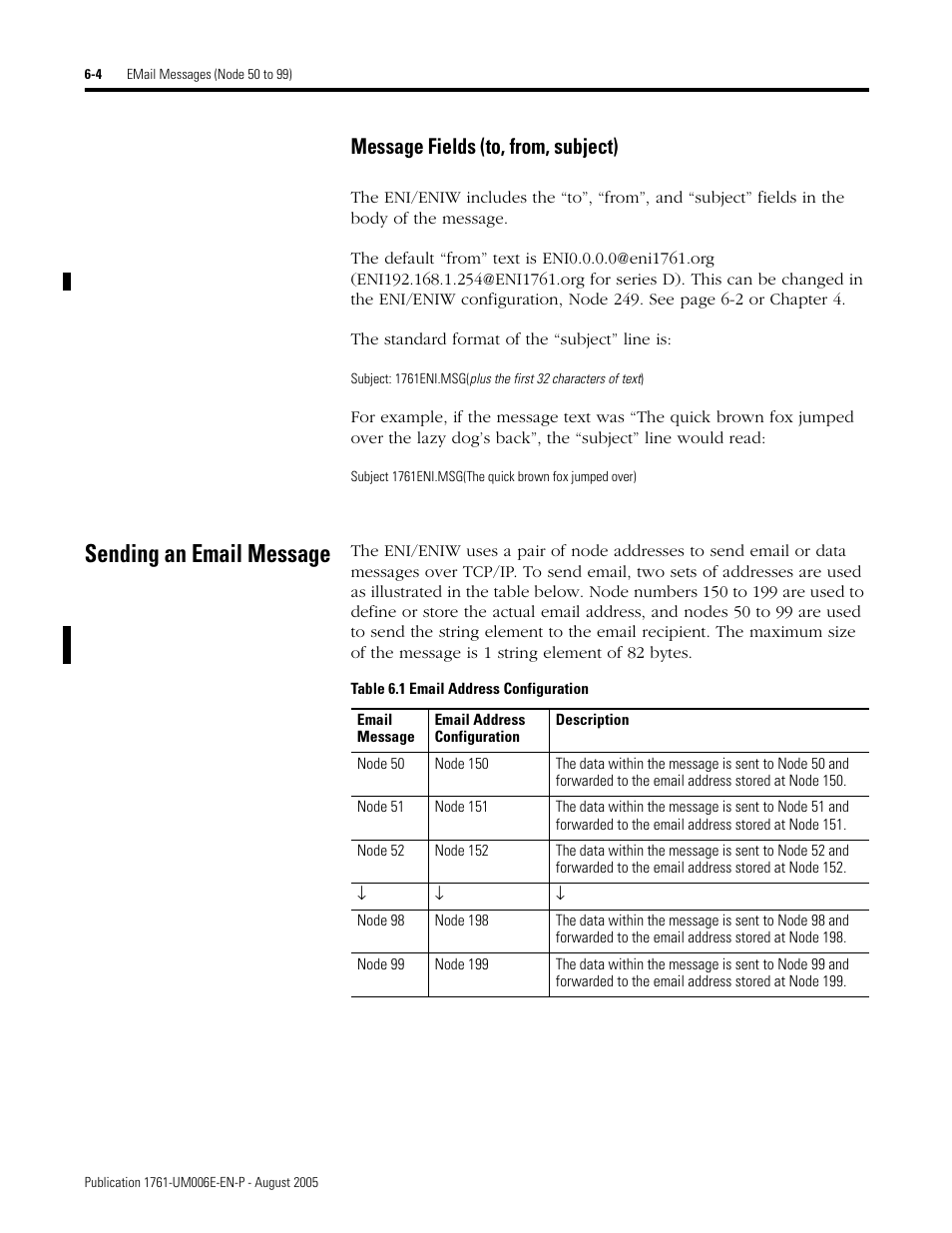 Sending an email message, Message fields (to, from, subject) -4, Sending an email message -4 | Message fields (to, from, subject) | Rockwell Automation 1761-NET-ENIW MicroLogix Ethernet Interface (ENI) User Manual User Manual | Page 74 / 144