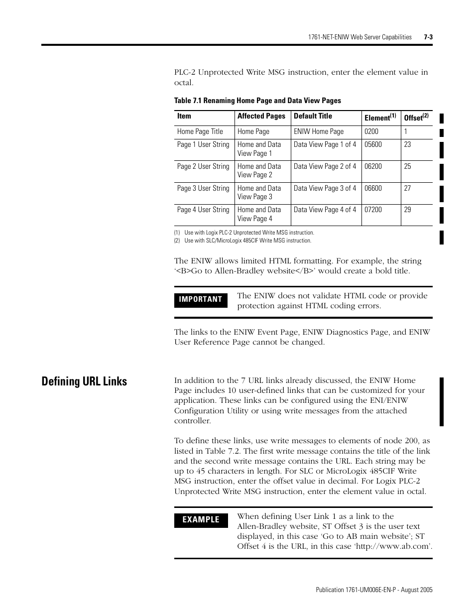 Defining url links, Defining url links -3 | Rockwell Automation 1761-NET-ENIW MicroLogix Ethernet Interface (ENI) User Manual User Manual | Page 79 / 144