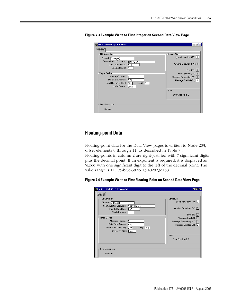 Floating-point data -7, Floating-point data | Rockwell Automation 1761-NET-ENIW MicroLogix Ethernet Interface (ENI) User Manual User Manual | Page 83 / 144