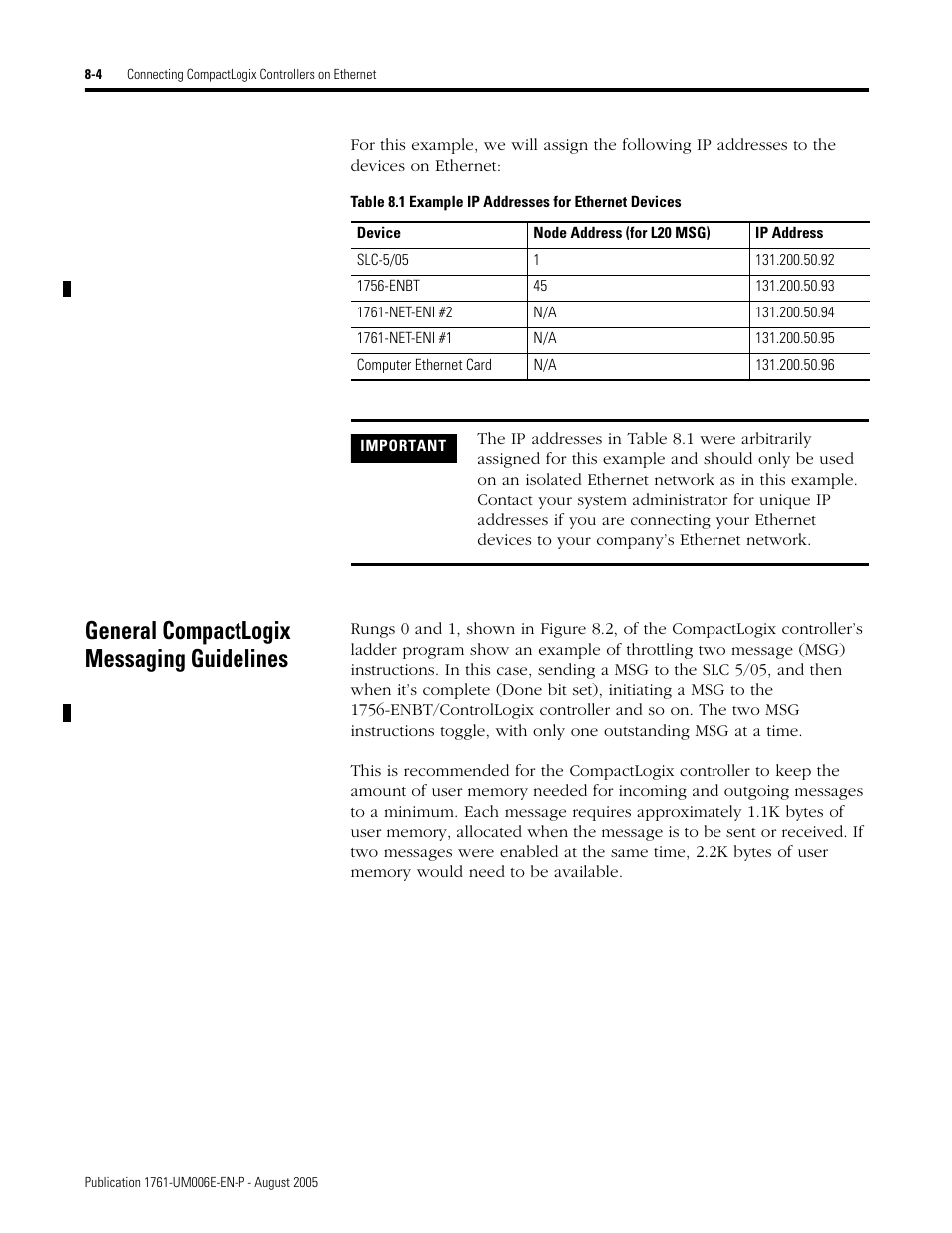 General compactlogix messaging guidelines, General compactlogix messaging guidelines -4 | Rockwell Automation 1761-NET-ENIW MicroLogix Ethernet Interface (ENI) User Manual User Manual | Page 96 / 144